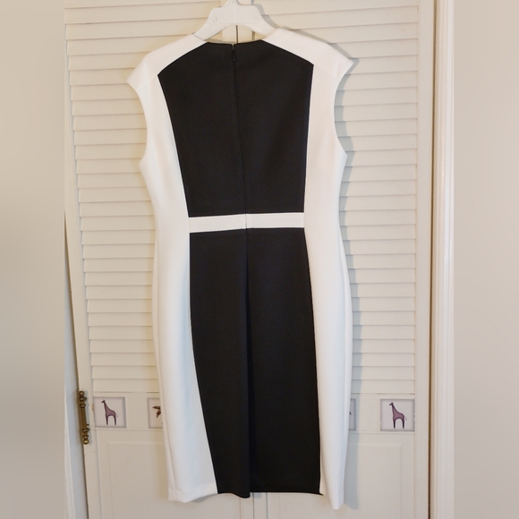 Calvin Klein Black and White Colorblock Midi Sheath Dress - Picture 2 of 5